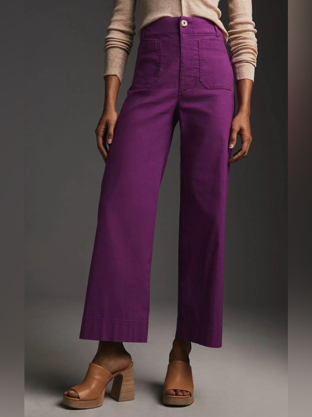 MAEVE The Colette Wide-Leg Crop Pants Magenta Purple 25